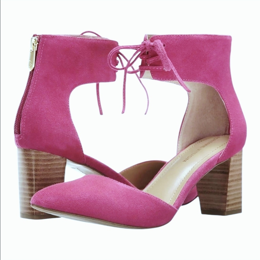 Adrienne Vittadini Magenta Leather/suede Lace-Up Block Heels